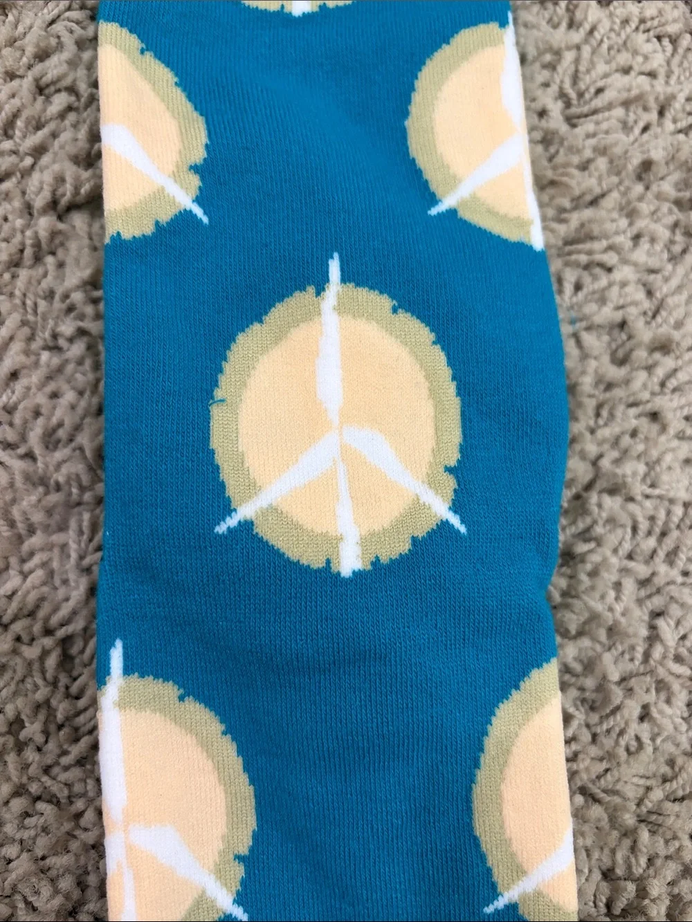 Teal Men’s Crew Socks - Peace Sign Pattern